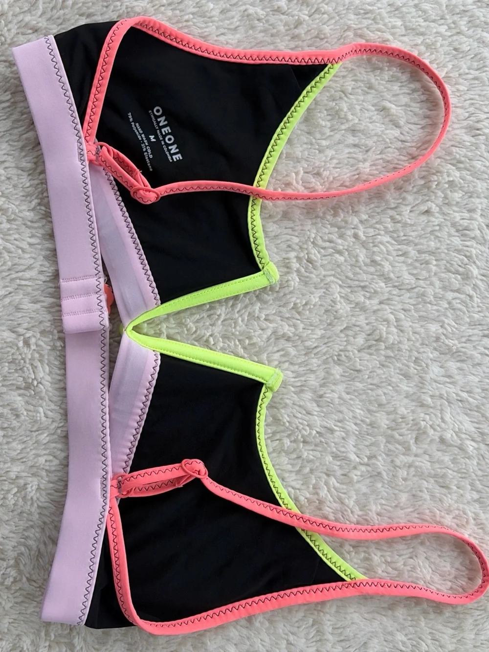 Shelly Black Bikini Set with Neon Pink, Lime Green & Light Pink Trim